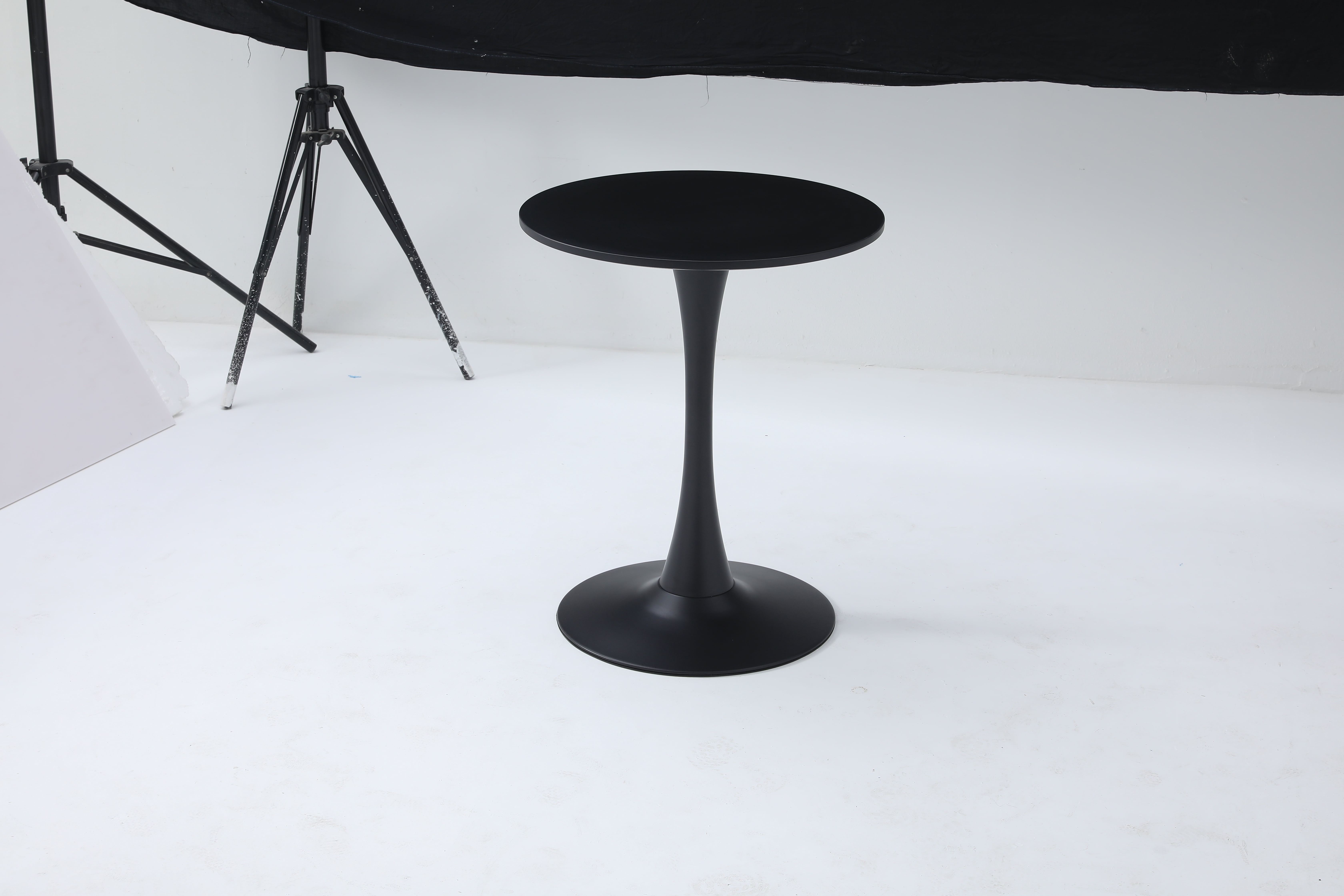 24-Inch Black Round Dining Table with Tulip-Style Single-Column Base, Modern MDF Table for Home Kitchen and Small Spaces, Black