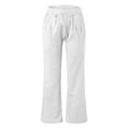 thumbnail image 6 of Lumtrix Flowy Linen Pants for Women Wide Leg Low Rise Trousers with Elastic Waist Casual Pants with Pockets for Beach Travel White XL, 6 of 6
