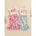 thumbnail image 3 of vera natura Kid Girls Pants Set, Flower Print Short Sleeve Crew Neck T-shirt with Flare Pants Summer Outfit, 3 of 9