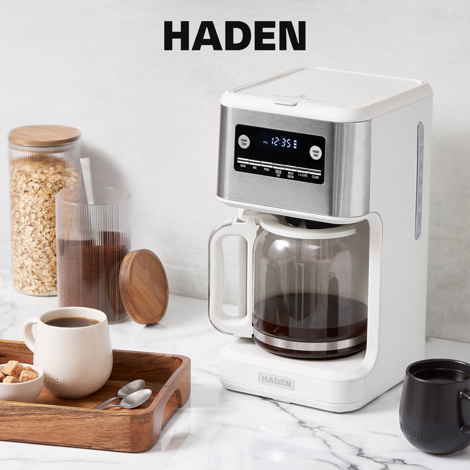 Haden Generous Brew 14 Cup Programmable Digital Coffee Maker, Ivory/Chrome