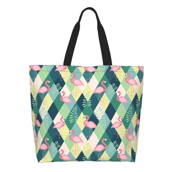 Honeii Flamingo Print Tote Bag for Women, Foldable Tote Bag Large Shoulder Bag Top Handle Handbag for Travel, Work