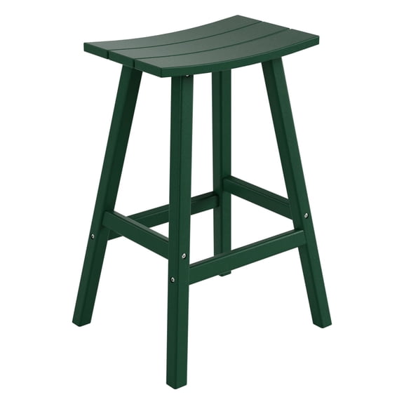 FADINGFREE 29" Outdoor Saddle Seat Bar Stool, HDPE Plastic Patio Bar Stool, Dark Green