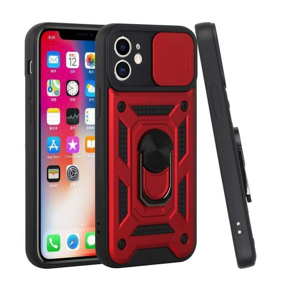 For Apple iPhone SE 2022 3rd/SE 2020/8/7 Hybrid Cases with Camera Lens Cover and Ring Holder Kickstand Rugged Dual Layer Cover ,Xpm Phone Case [Red]