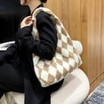 thumbnail image 4 of Bolso esponjoso para mujer, bolso Hobo sencillo de gran capacidad, bolso de invierno para niñas con entramado de diamantes, 4 of 7