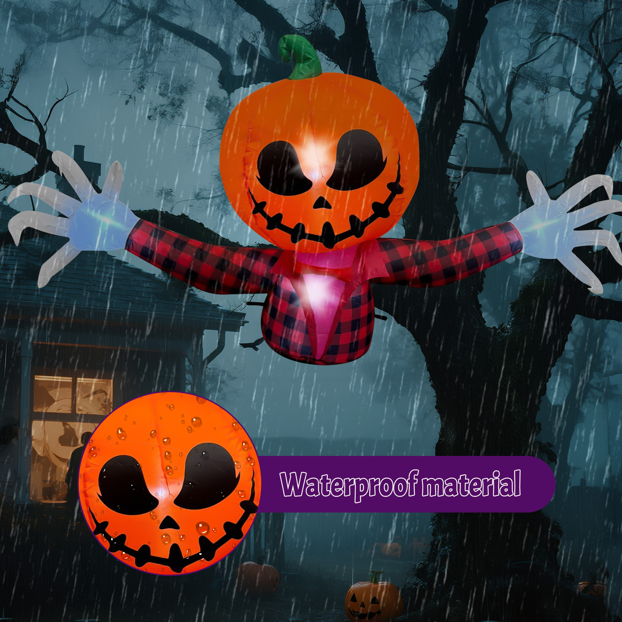 BeePrincess 5 Ft Halloween Inflatable Pumpkin Head Ghost photo 3
