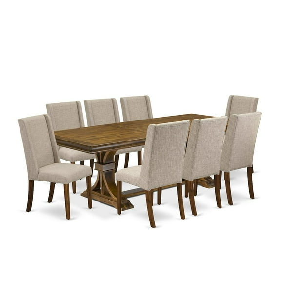Luxe by East West Furniture 9 piece kitchen table set of a rectangular table and 8 parson chairs