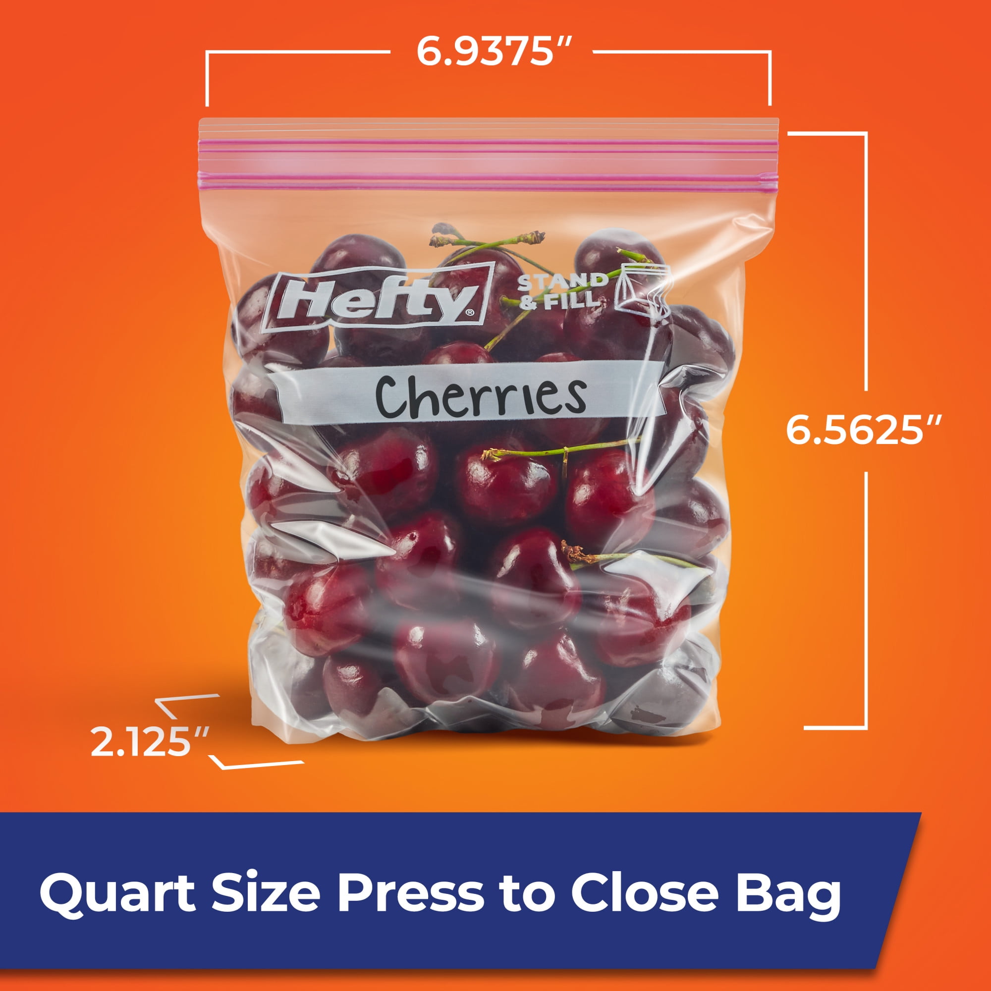 Hefty Press to Close Quart Storage Bags, 25 Count