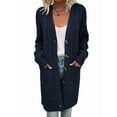 thumbnail image 2 of Women'S Autumn and Winter Long Sleeve Cardigan Sweater Cable Knit Front Button Long Coat Dark Blue S, 2 of 8