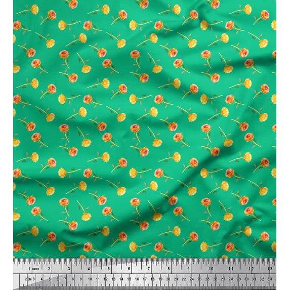 Soimoi Green Modal Satin Fabric Rose Floral Decor Fabric Printed Yard 42 Inch Wide
