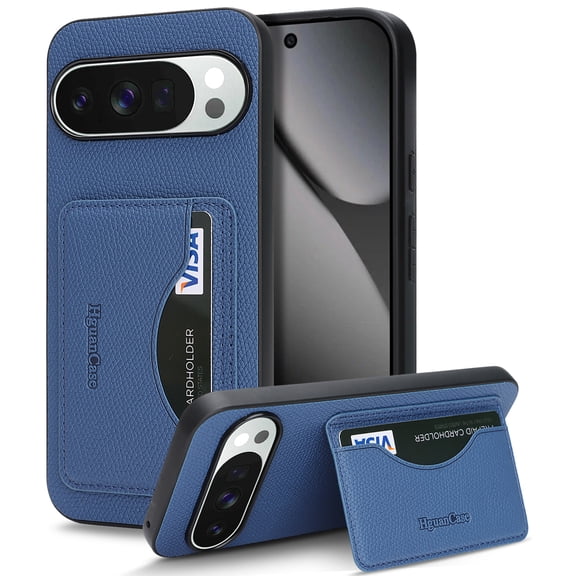 Case for Google Pixel 10/10 Pro,Luxury Ultra Thin Vintage PU Leather Phone Cover with Credit Card Slots Holder Kickstand Durable Classic Shockproof Protective Case for Google Pixel 10/10 Pro,Blue