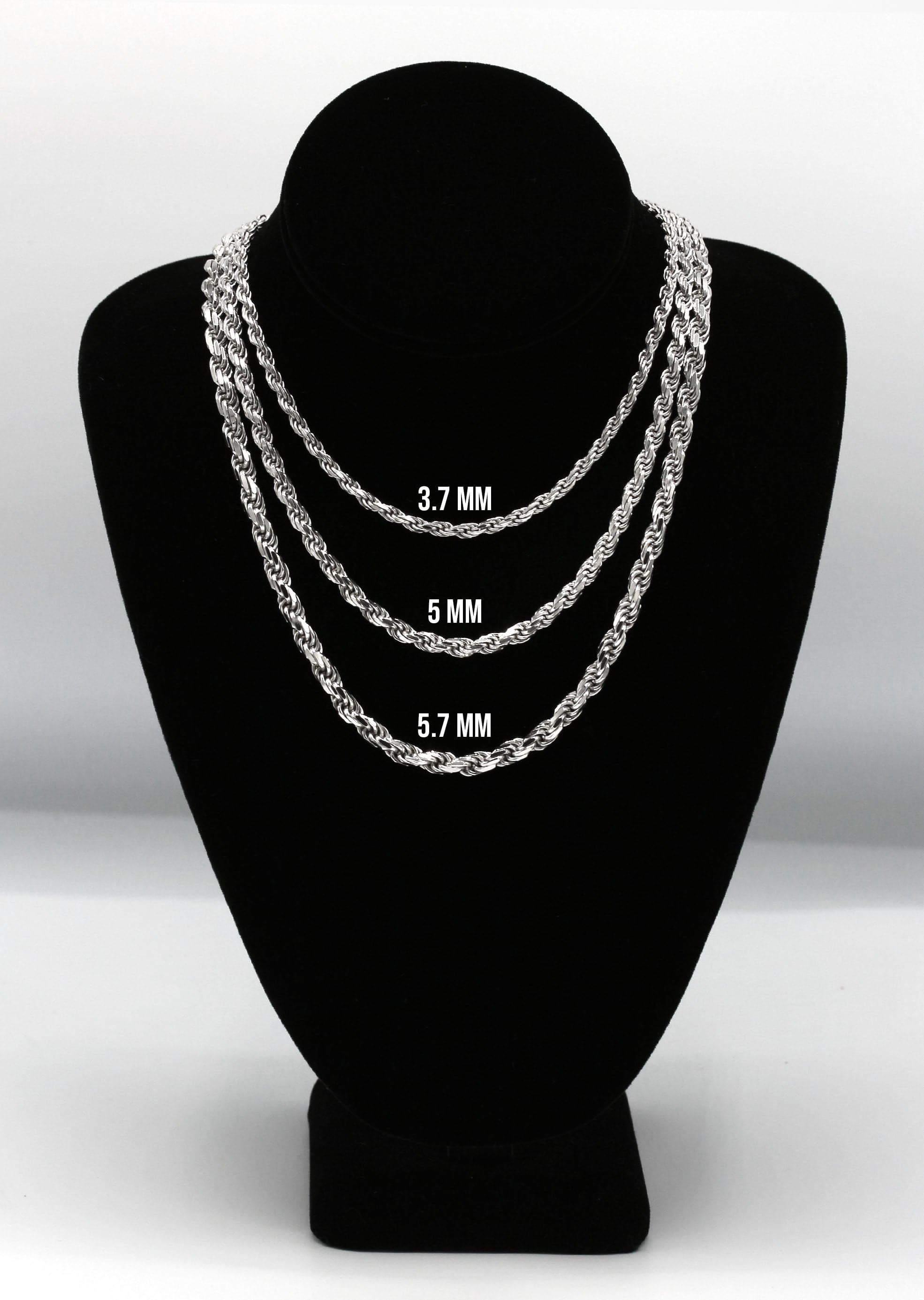Mens White Gold Chain - Solid White Rope Chain - Silver / 10K / 14K