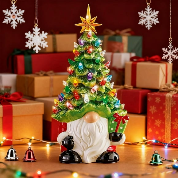 DIY Lighted Christmas Gnome Tree, Ceramic Lighted Gnome Christmas Tree,绿色