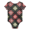 thumbnail image 2 of Dark Green Red Checkerboard Snowflakes Christmas Pure Cotton Bodysuit Short Sleeve Pajamas One-Piece Romper Unisex 2T, 2 of 6