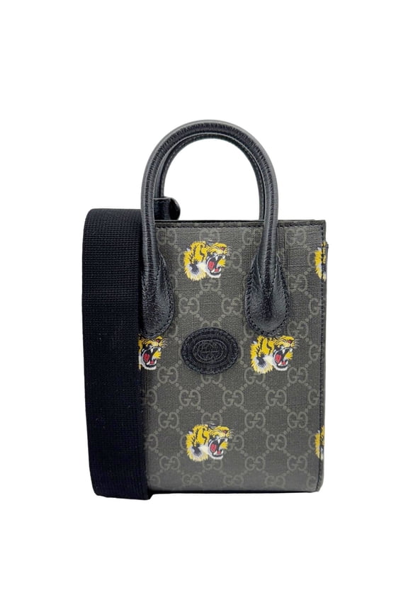 Pre-Owned Gucci Interlocking GG Mini Supreme Tiger Printed Canvas Tote Bag Gray