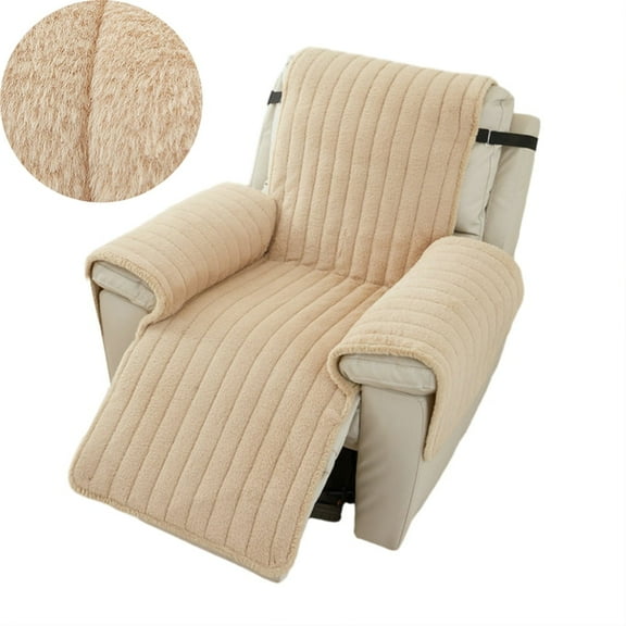Mictong fluffy plush recliner cover small anti slip recliner cover, washable faux fur recliner protective cover, with elastic adjustable shoulder straps,Brown, 1 piece