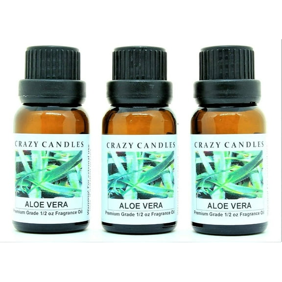 Crazy Candles Aloe Vera 3 Bottles 1/2 Fl Oz Each (15ml) Premium Grade Scented Fragrance Oil Made in USA