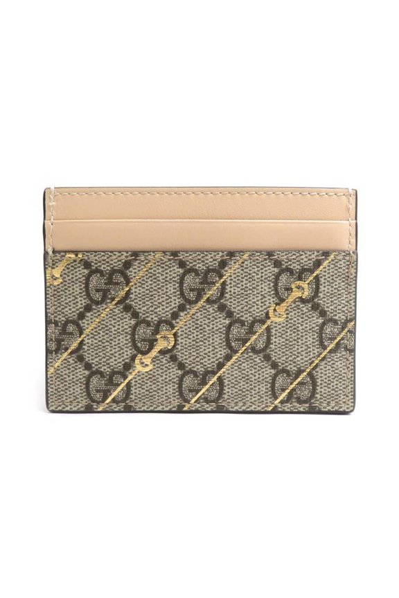 Pre-Owned Gucci Business Card Case, GG Supreme Canvas/Leather, Beige/Brown/Gold, Women's,...