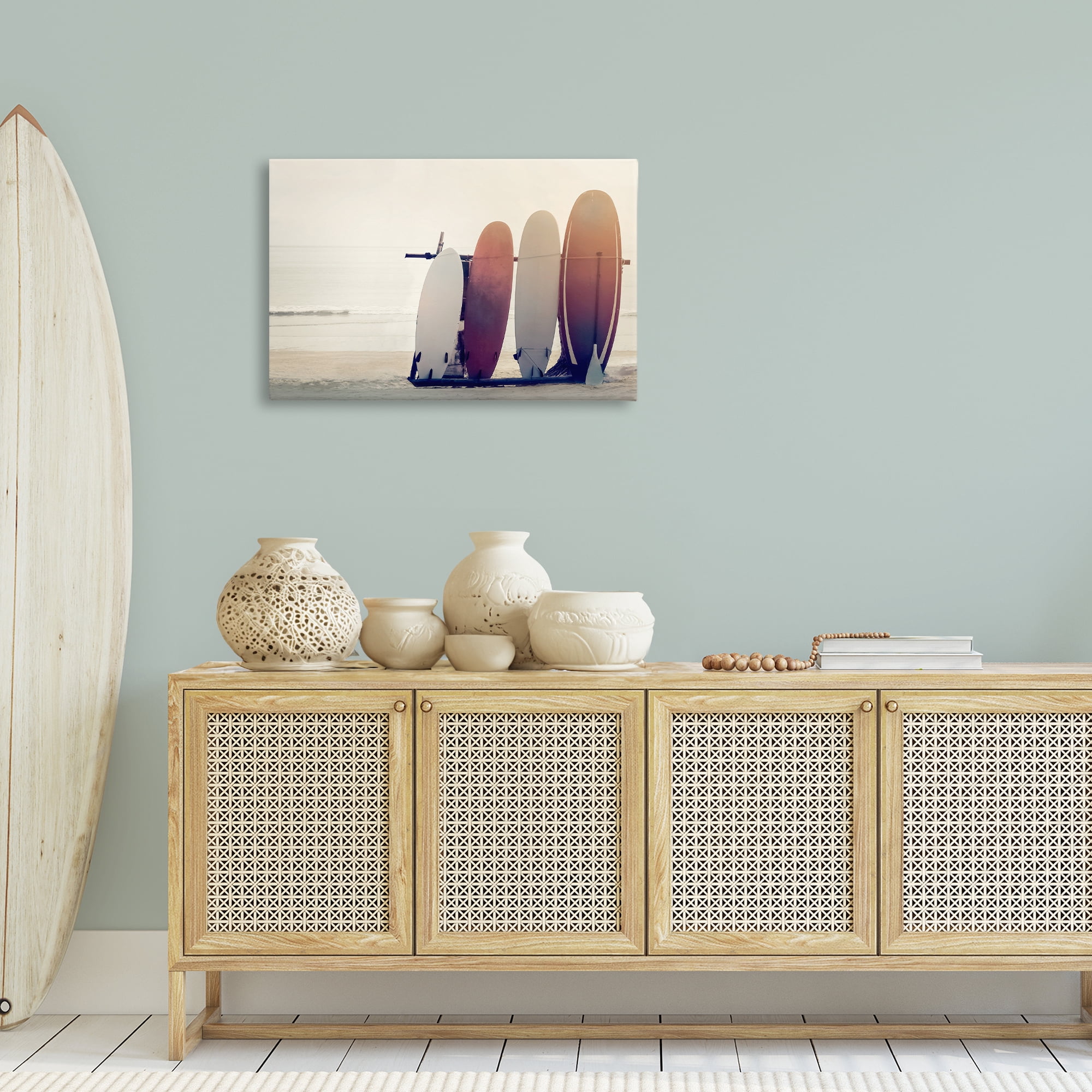 Stupell Industries Beach Surfboards Leaning Landscape Photography Gallery Wrapped Canvas Art Print Wall Art, 30 x 20