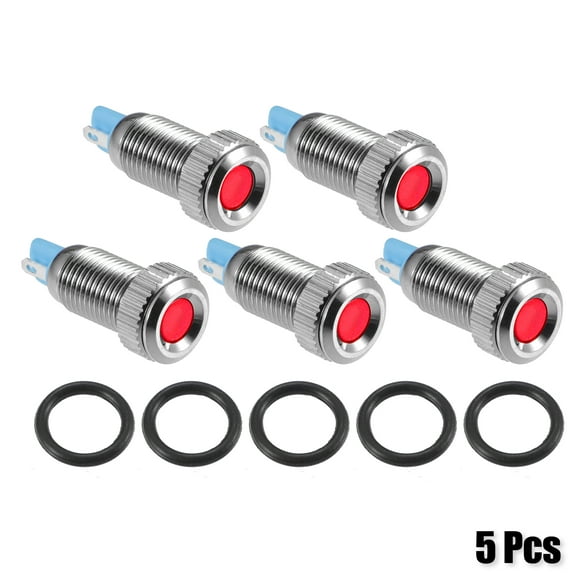 Unique Bargains 5pcs 8mm LED Indicator Light 12V-24V Shell Waterproof Pilot Dash Signal Lamp Interior Red