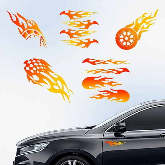 5Pcs Orange Flame Car Stickers 6.1x5.83 inch Stripe Flame Vinyl Car Decals Racing Flaming Flags Plastic Vehicle Decoration Decal for Auto Window and Body Cling
