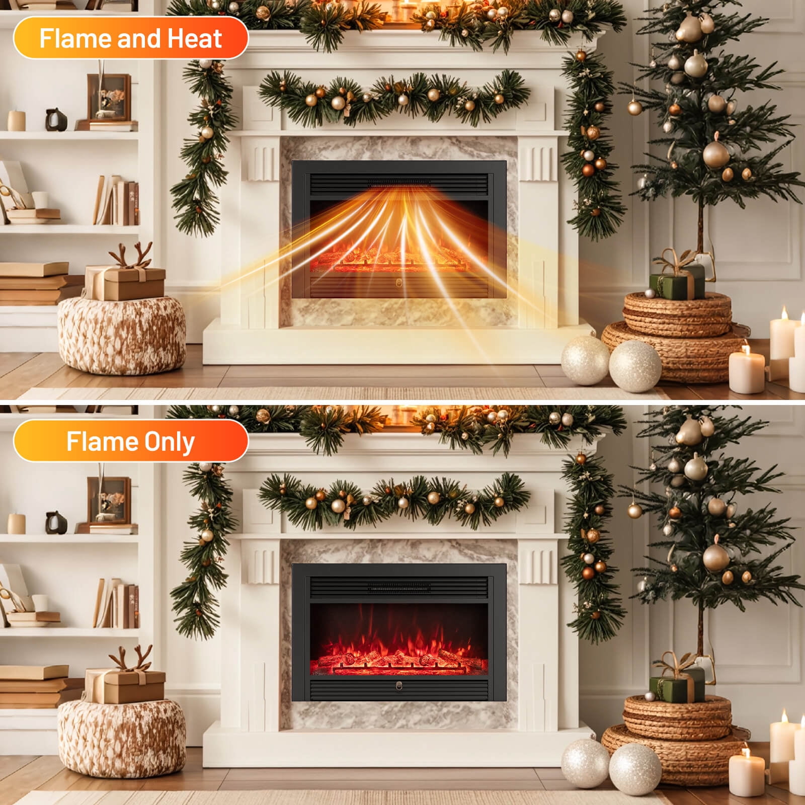 Costway 33" Electric Fireplace Insert 750W Recessed Fireplace Heater with Remote Control