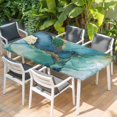thumbnail image 2 of Turquoise Marble Table Cloths for 4 Foot Rectangle Tables, Abstract Minimalist Art Ombre Blue Patio Waterproof Elastic Fitted Tablecloths, Washable Rectangular Table Cover for Camping, 2 of 8