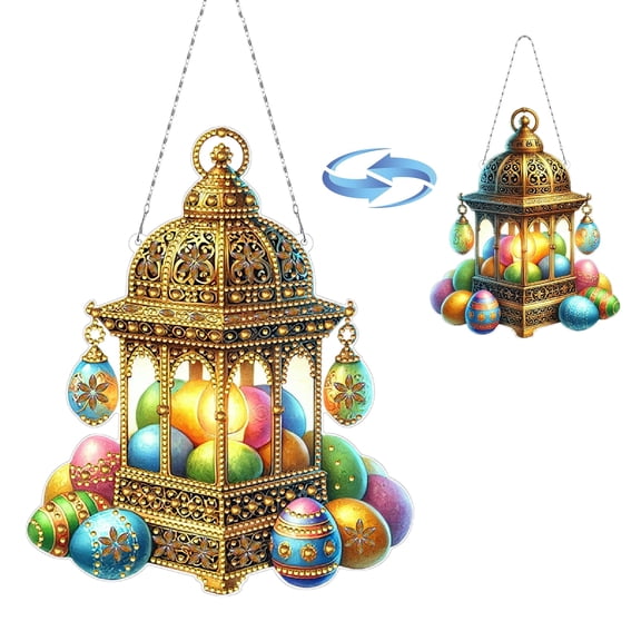 FLOPESN Easter PET Material DIY Diamond Art Painting Pendant, Creative Design Home Decoration Ornament (Double-sided Pattern Single-sided Drill)-Easter Egg Lights