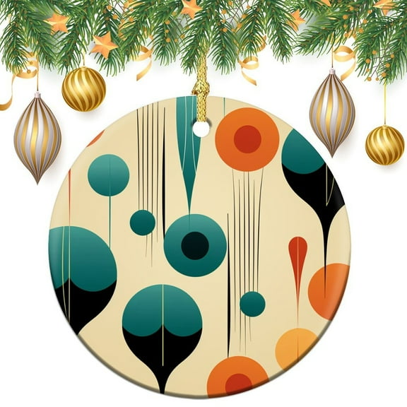 Christmas Ceramic Ornament Mid-Century Modern Circle Ornament Mid Century Modern Keepsake Funny Christmas Hanging Tree Decor Ornament Housewarming Gift