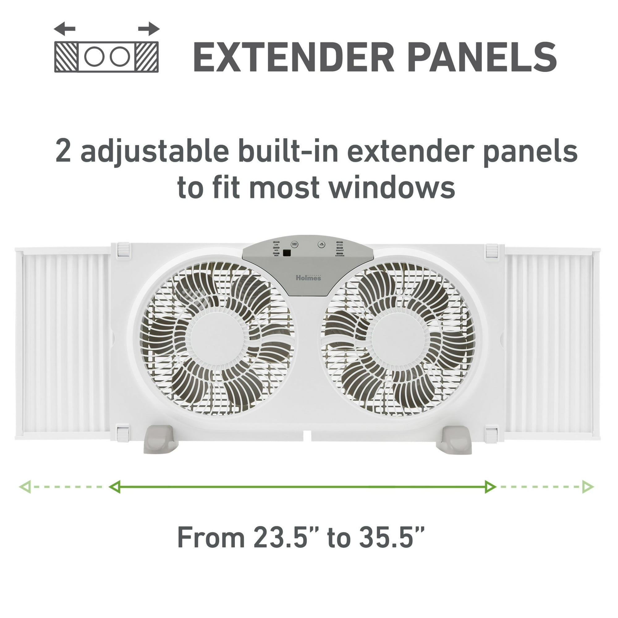 Holmes 9” Digital Window Fan, 3-Speed, Twin Blade, Reversible Airflow, Remote, White