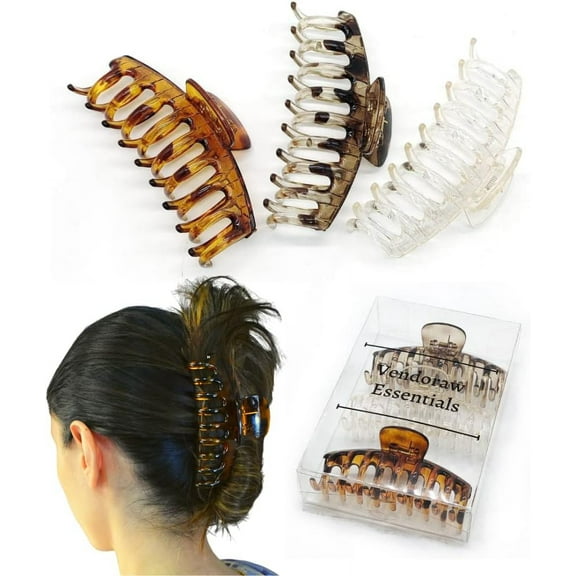 Large Hair Claw Clip for Women And Girls - Pack of 3 Hair Clips with Strong Clasp - Glossy Hair Accessories Non-Slip Strong Claw for Long, Thick, Curly & Wavy Hair with Case