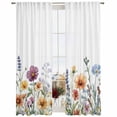 thumbnail image 2 of Spring Floral Semi Sheer Window Curtains 96 Inches Long, Colorful Botanical Summer Blooming Rod Pocket Voile Silky Chiffon Curtain Light Filtering Drapes for Living Room, Kitchen, 52"x96", 2 Panels, 2 of 9
