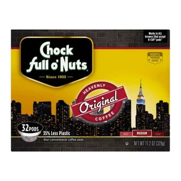 Chock Full o’Nuts Original Roast, Medium Roast K-Cups – Compatible with Keurig Pods K-Cup Brewers (1 Pack of 32 Single-Serve Cups)