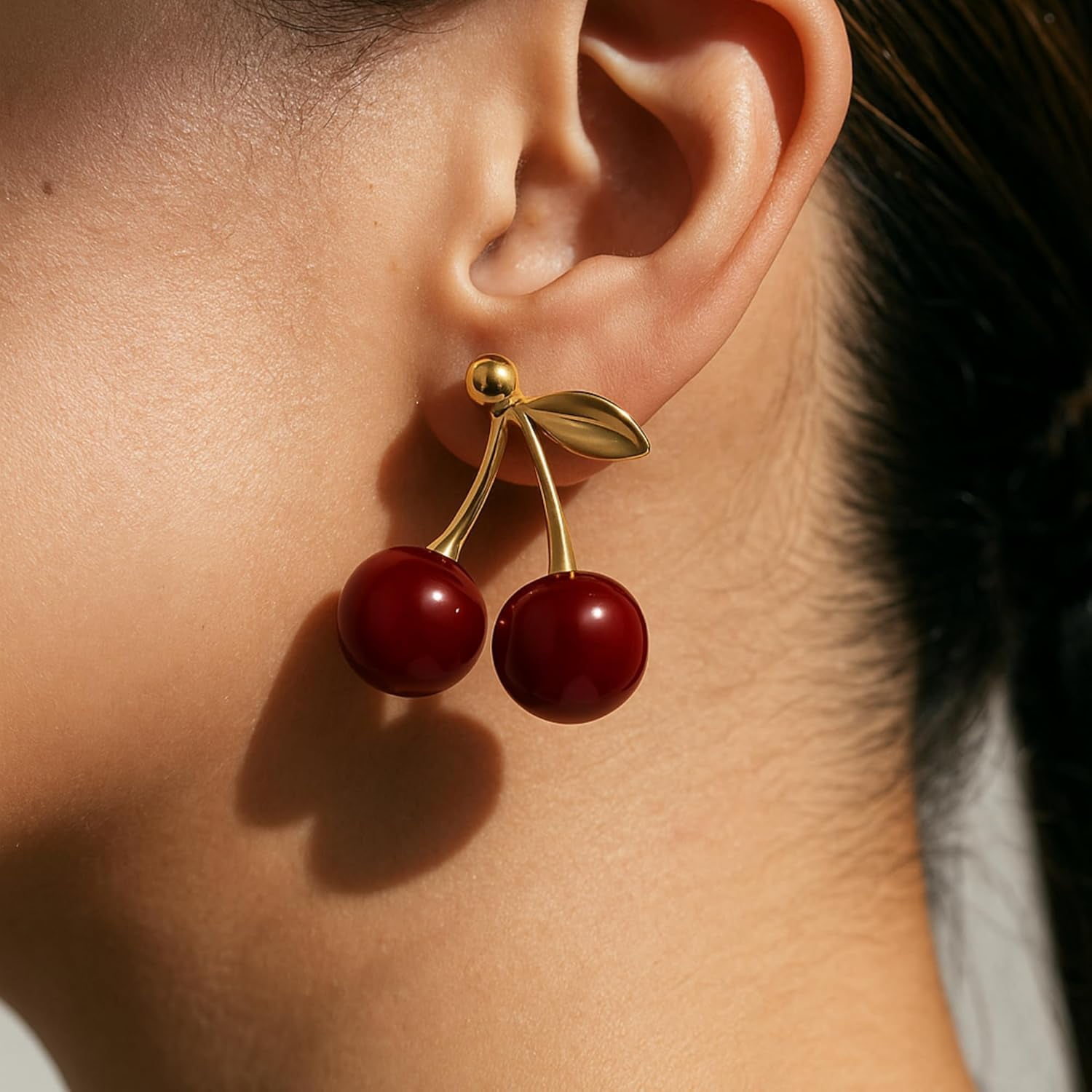 Earrings Women, Gold Earrings, Jewelry Women Cherry Top designed for Trendy and Red Blossom Dangle Drop Cute and Funky Fruit Hanging for Gift, Elegant Lightweight Style for Prom Beach and[u324]