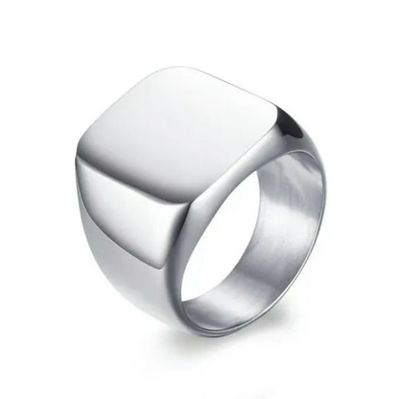 Ancient Silver Big Square Band 18mm Men's Stainless Steel Retro Gray Ring Sz8-12