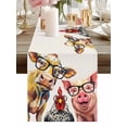 thumbnail image 2 of Burlap Table Runner 120 Inches Long, Farm Animals Cow Chicken Pig Non-Slip Kitchen Table Runners for Dining Room Everyday Use Party Table Decorations Abstract Trio in Glasses, 2 of 9