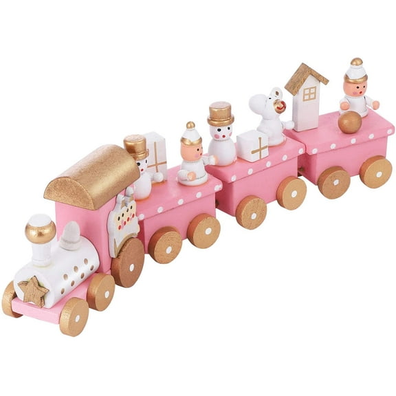 Christmas Wooden Train Rail Winter Wonderland Train Mini Train Decor Set for Christmas Party Under Christmas Tree Decorations Pink