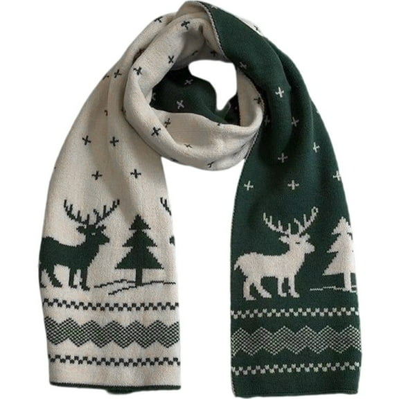 Winter Warm Scarf Deer Elk Double-Sided Knitted Scarves Winter Warm Wrap Shawl Christmas Fashion Scarf for Adults
