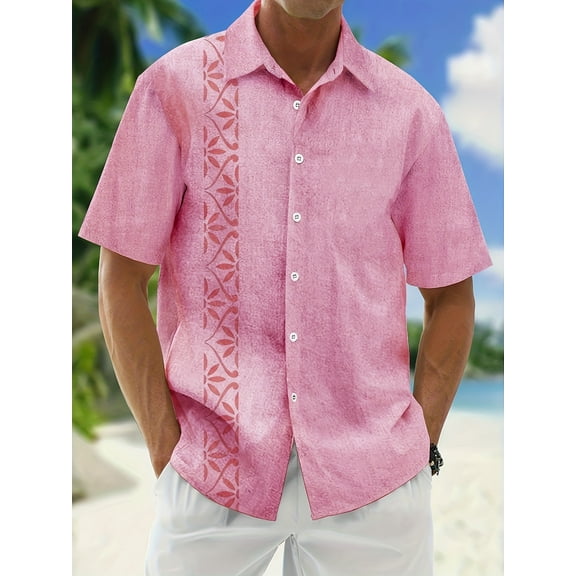 Mens Hawaiian Shirt Short Sleeve Button Down Tropical Shirts Casual Floral Summer Beach Shirt Pink L