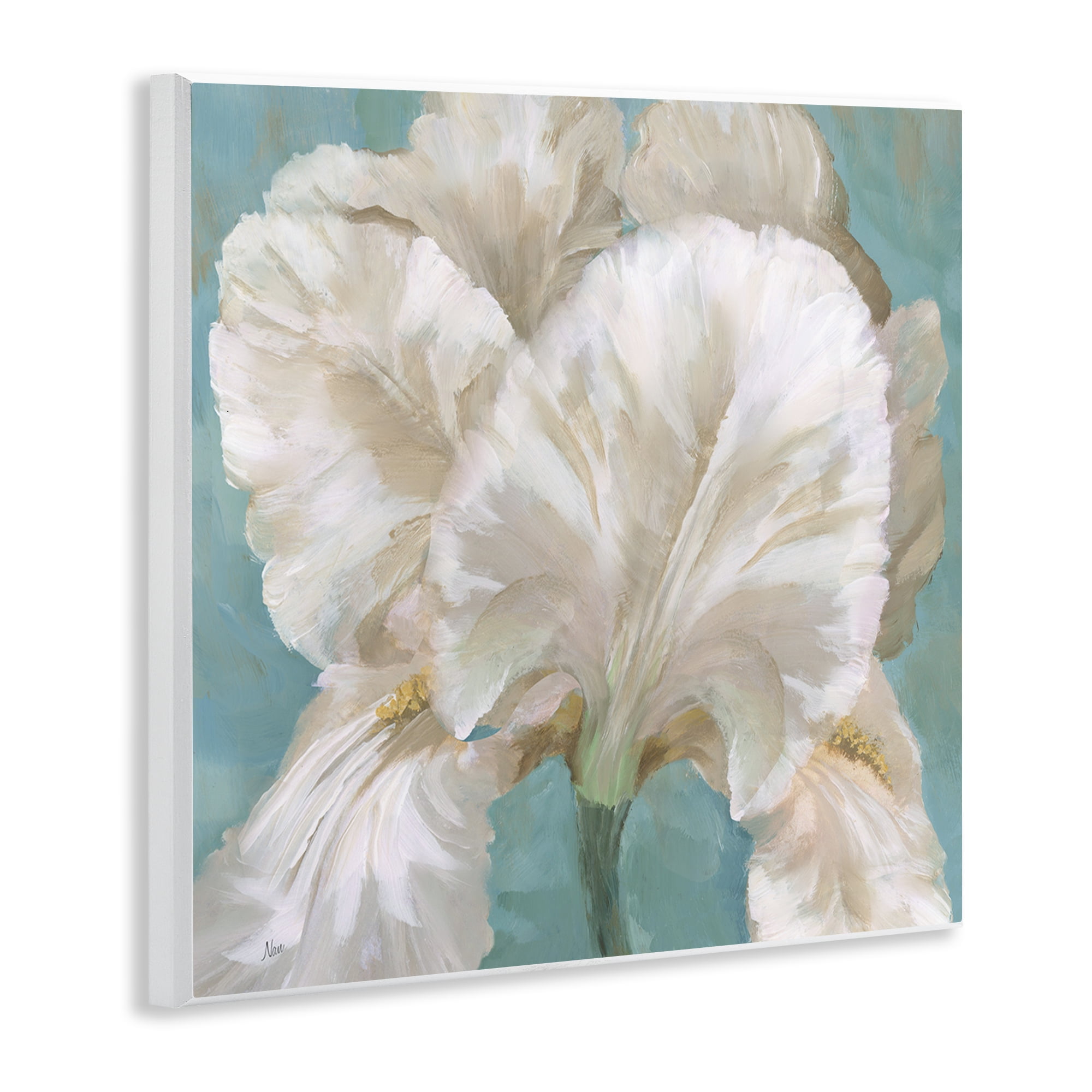 Stupell Industries White Iris on Blue Botanical & Floral Painting Unframed Art Print Wall Art, 12 x 12