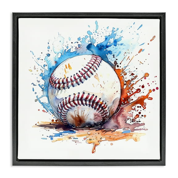 Stupell Industries Baseball Chromatic Splash Sports Painting Black Floater Framed Canvas Art Print Wall Art, 18 x 18