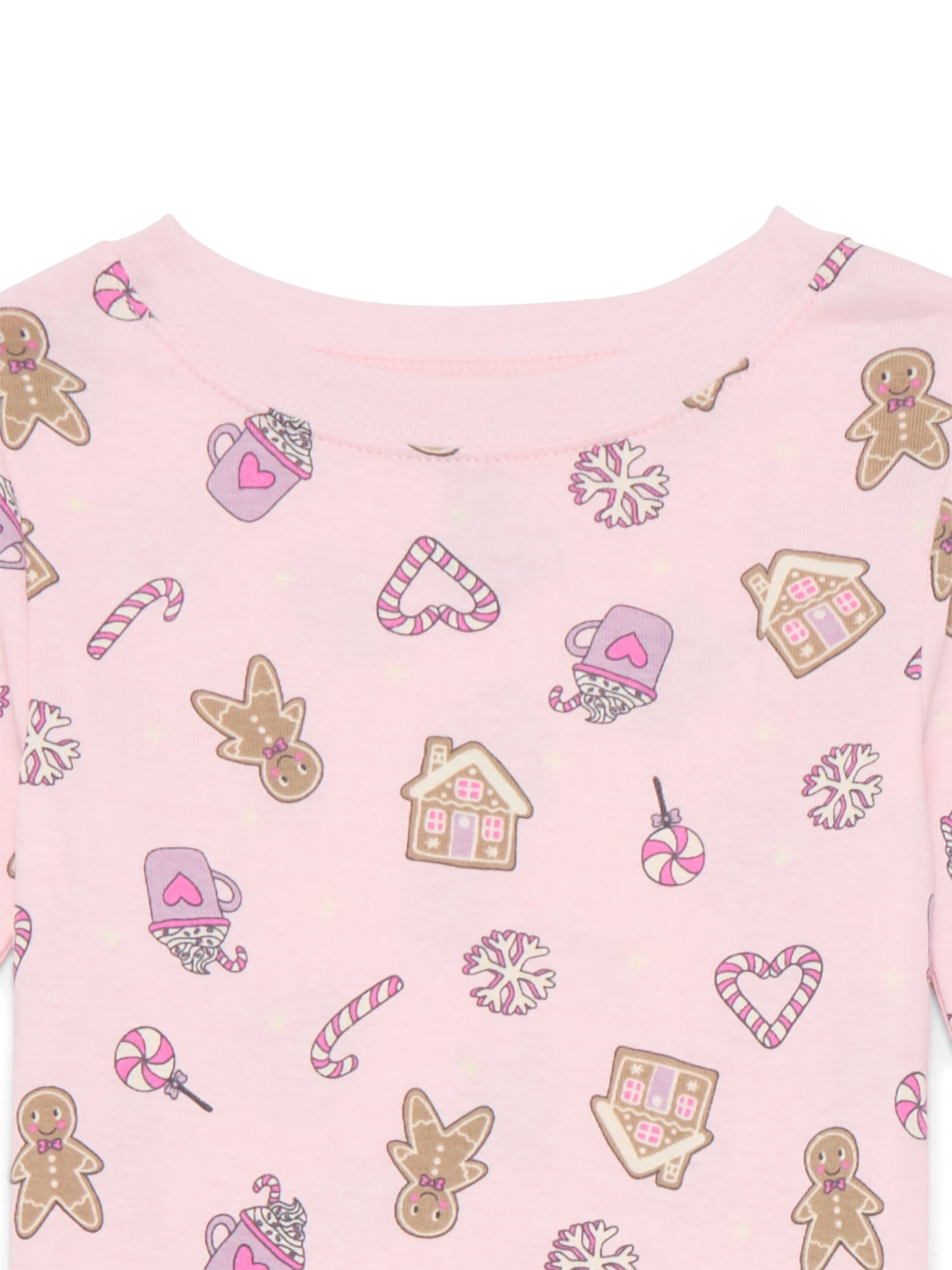 Wonder Nation Girls Cotton Long Sleeve Top and Pants Tight Fit Sleep Set, 2-Piece, Sizes 4-10