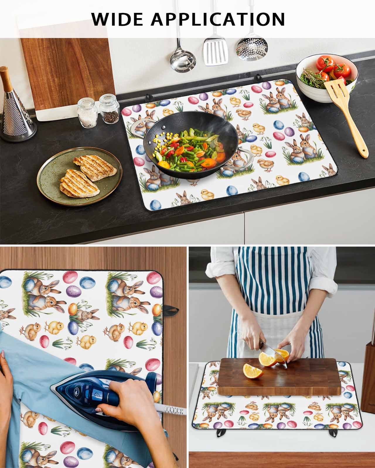 Large Induction Cooktop Protector Mat Easter Stove Top Covers for Electric Stove, Spring Rabbits Colorful Eggs Chicken Flowers Decorative Stove Burner Cover Mats, Glass Top Stove Cover