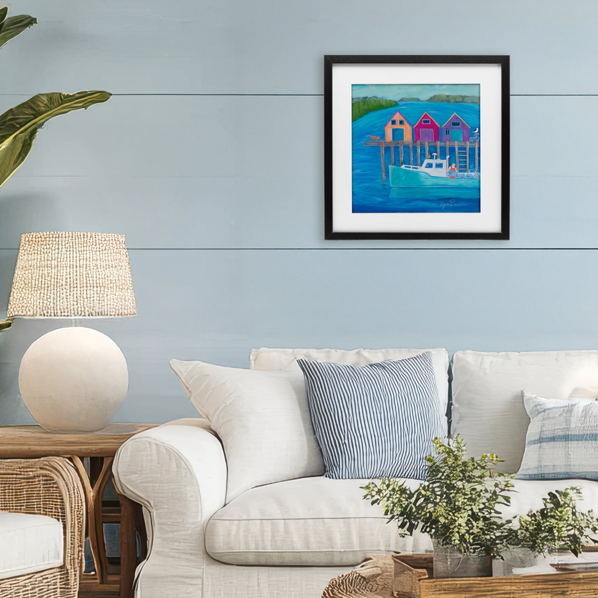 Stupell Industries Work Day at Seaside Village Black Framed Print Under Glass, design by Lynn Ericson Fine Art