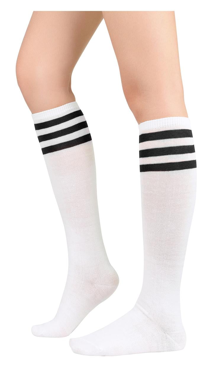 Century Star Old School Knee High Socks for Women Elastic Three Stripes ...