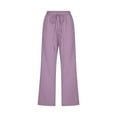 thumbnail image 4 of QATAINLAV Womens Capris Casual Cotton Linen Straight Leg Capri Pant Drawstring Elastic Waist Cropped Trousers 2025 Summer Beach Vacation Outfits Purple XXXXXL Weekly Sale, 4 of 6