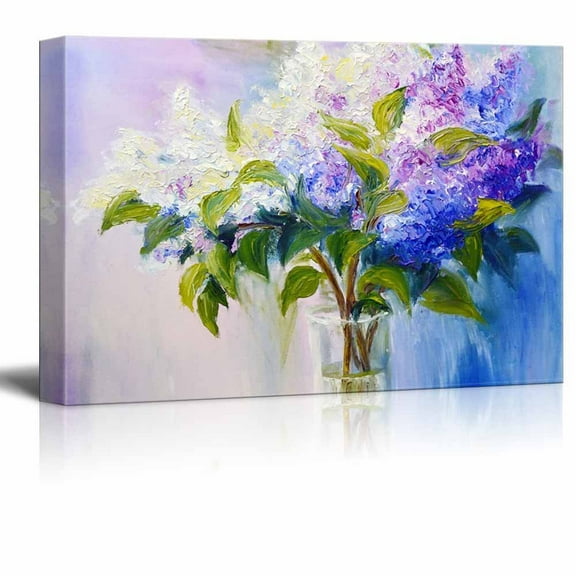 Canvas Prints Wall Art - Lilacs in a Vase in Oil Painting Style | Modern Wall Decor/Home Decoration Stretched Gallery Canvas Wrap Giclee Print & Ready to Hang - 24" x 36"