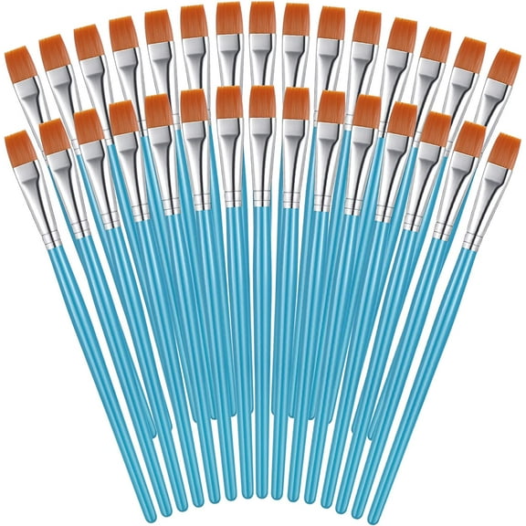 30 Pieces Paint Brushes Bulk Small Flat Top Paint Brush Acrylic Paint Brush Oil Classroom Painting Brush for Kids Students Artists Mini Paint Brushes Touch Up Crafts Detail Painting (Blue, 1/2 Inch)
