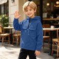 thumbnail image 5 of Boys Half Zip Fashion Hoodies Fall Winter Loose Fit Long Sleeve Casual Kids Pullover Sweatshirt Navy 10, 5 of 9