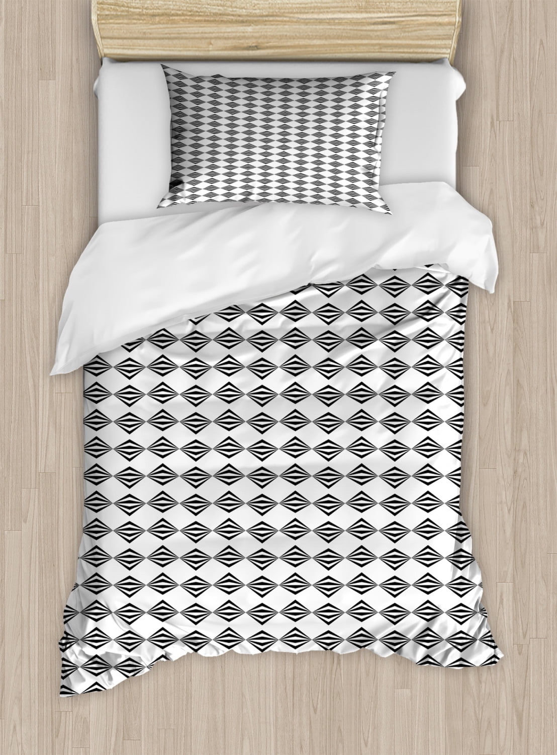 Edgy Duvet Cover Set Twin Size, Minimalist Geometric Fractal Twisted