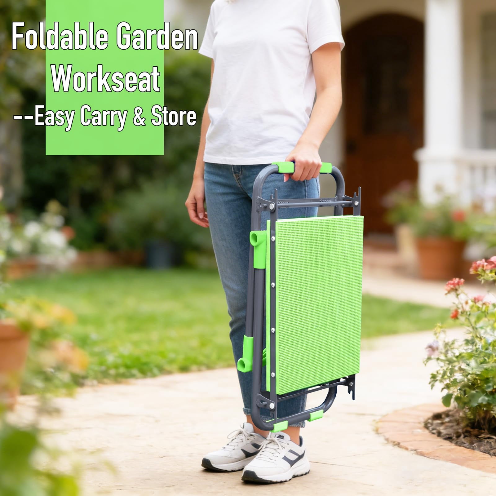 Garden Kneeler and Seat Heavy Duty with 10.2” Wider Soft Pad, Portable Folding Stool for Gardening with Extra Hand Pruner, Sturdy Garden Kneeling Bench for Senior Help Stand, Green